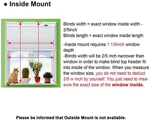 LazBlinds Cordless Cellular Shades, No Tools No Drill Light Filtering Honeycomb Shades Pleated Blinds for Windows, 36'' W x 72'' H, White